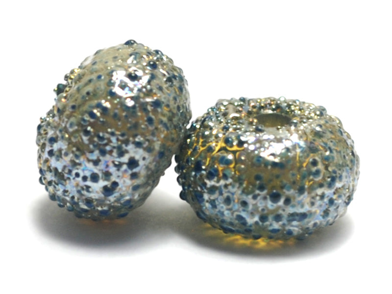 40101001 - Seven Golden Green Metallic Rondelle Beads