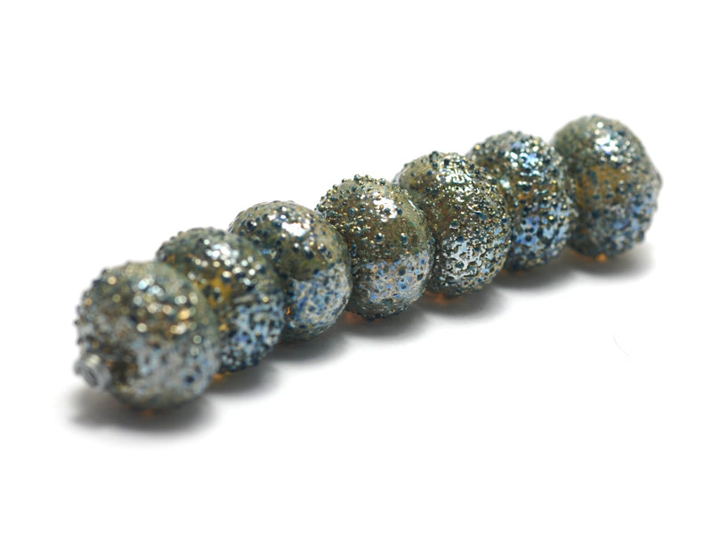 40101001 - Seven Golden Green Metallic Rondelle Beads