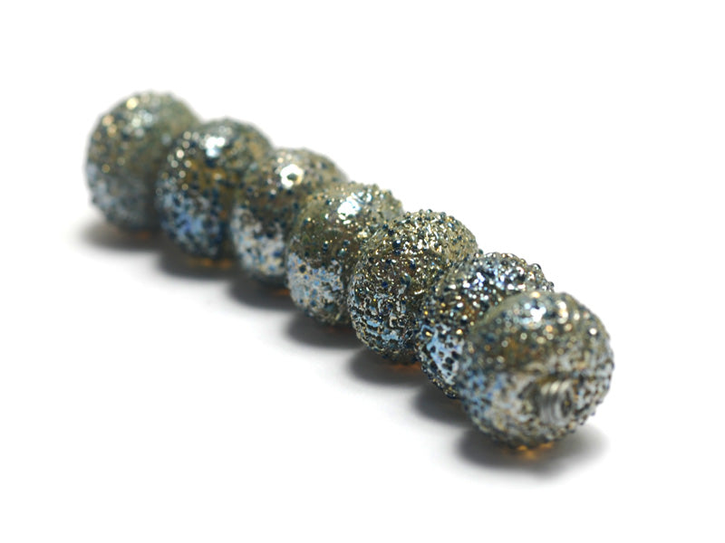 40101001 - Seven Golden Green Metallic Rondelle Beads