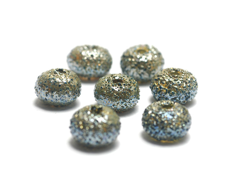 40101001 - Seven Golden Green Metallic Rondelle Beads