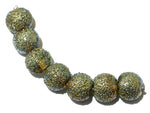 40101002 - Seven Golden Green Metallic Lentil Beads