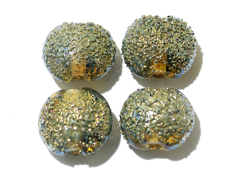 40101012 - Four Golden Green Metallic Lentil Beads