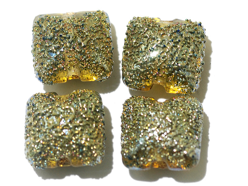 40101014 - Four Golden Green Metallic Pillow Beads