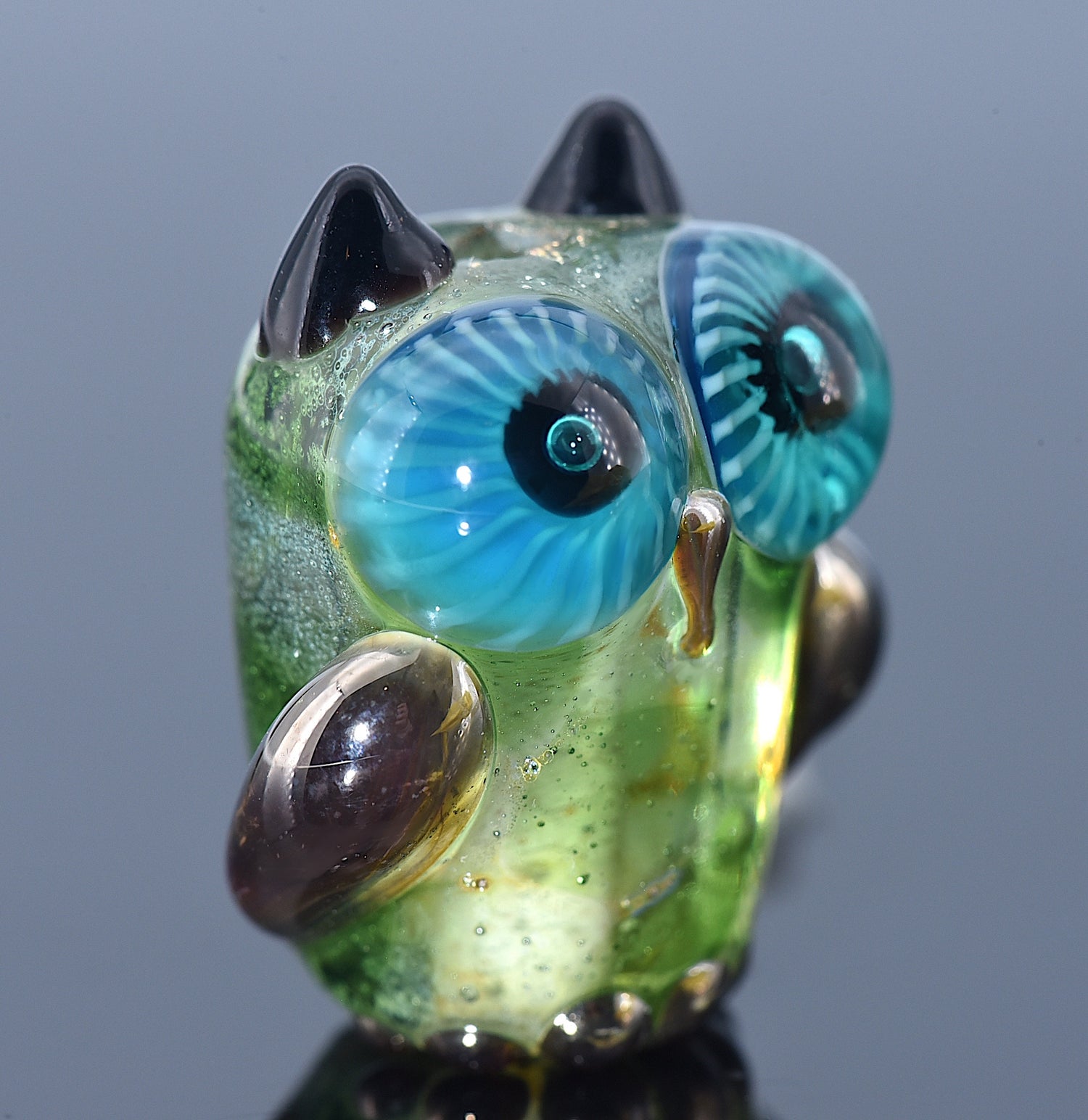 OWL-M-04 - Free Style Owl Bead with Olive Green Dots, size M