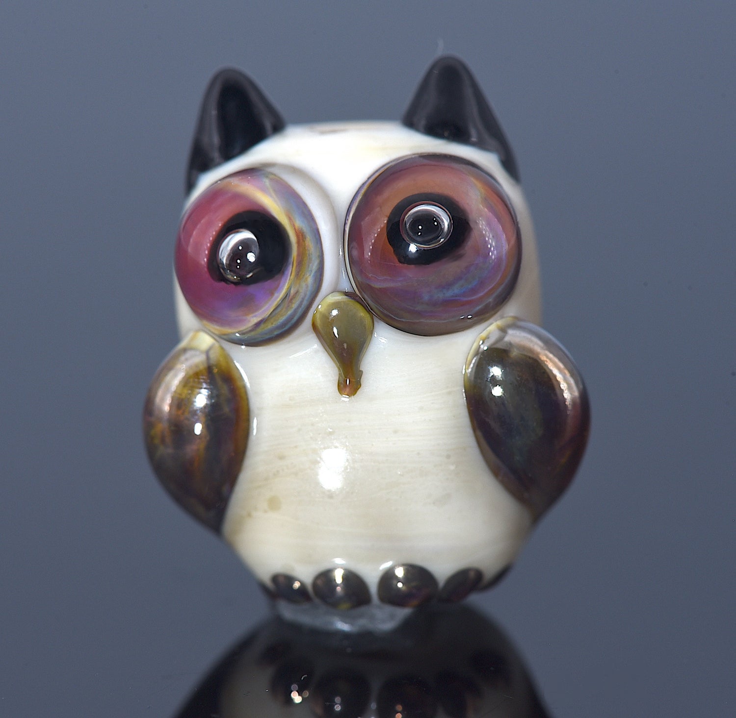 OWL-M-05 - Ivory Owl Bead with Brown Eyes, size M