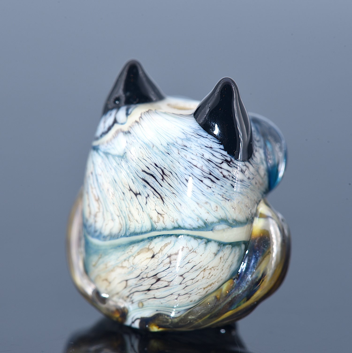 OWL-M-01 - Ivory, Black and Blue Free Style Owl Bead, size M
