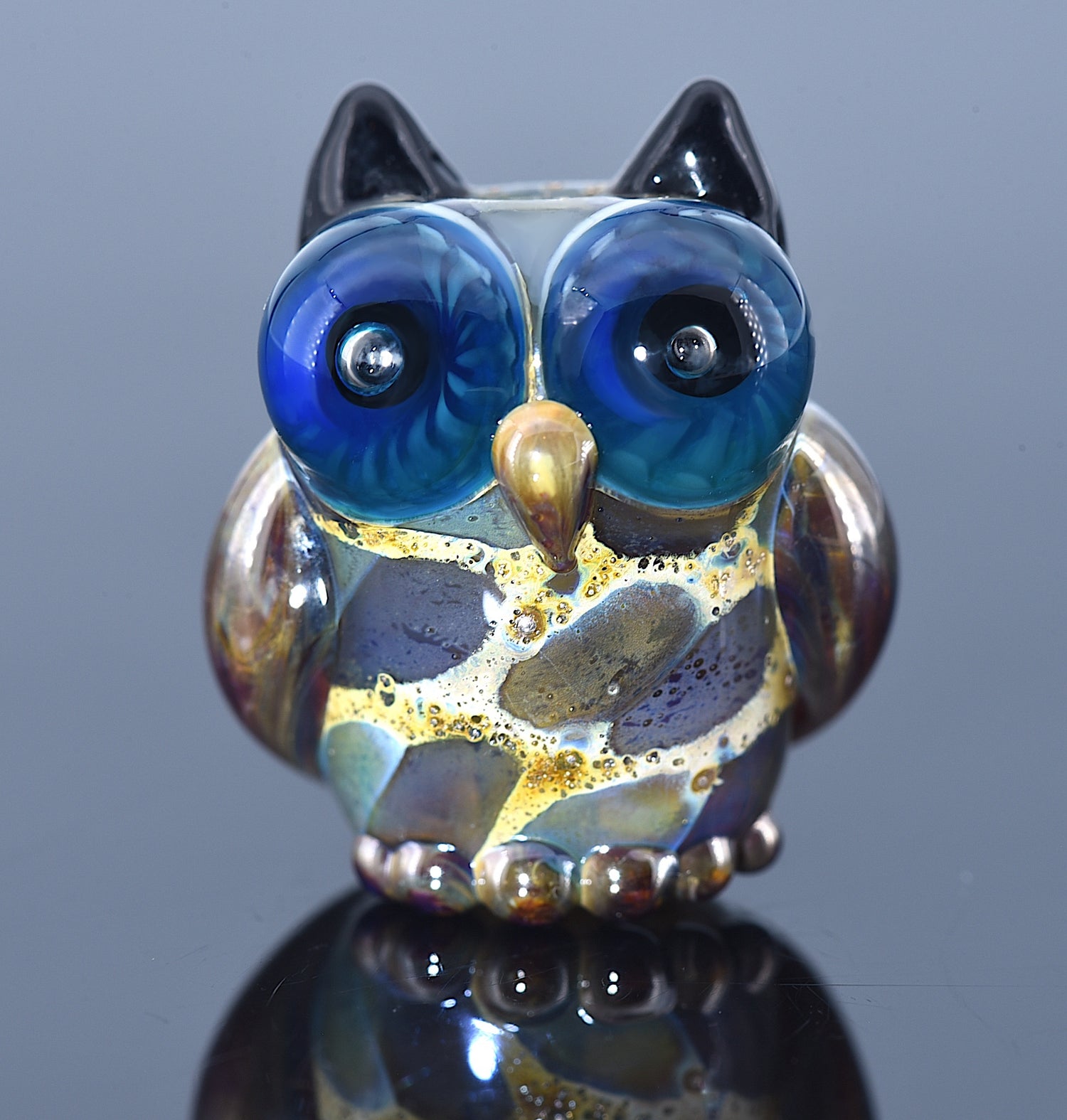 OWL-M-02 - Free Style Owl Bead with Blue Dots, size M