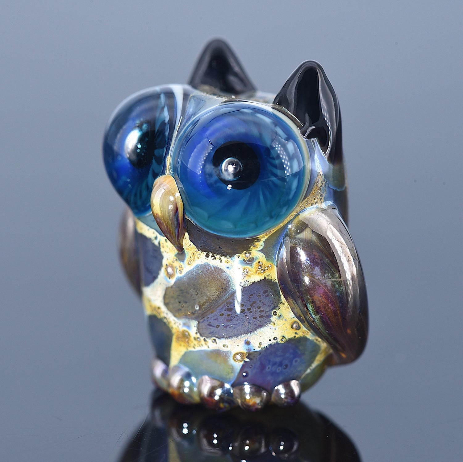 OWL-M-02 - Free Style Owl Bead with Blue Dots, size M