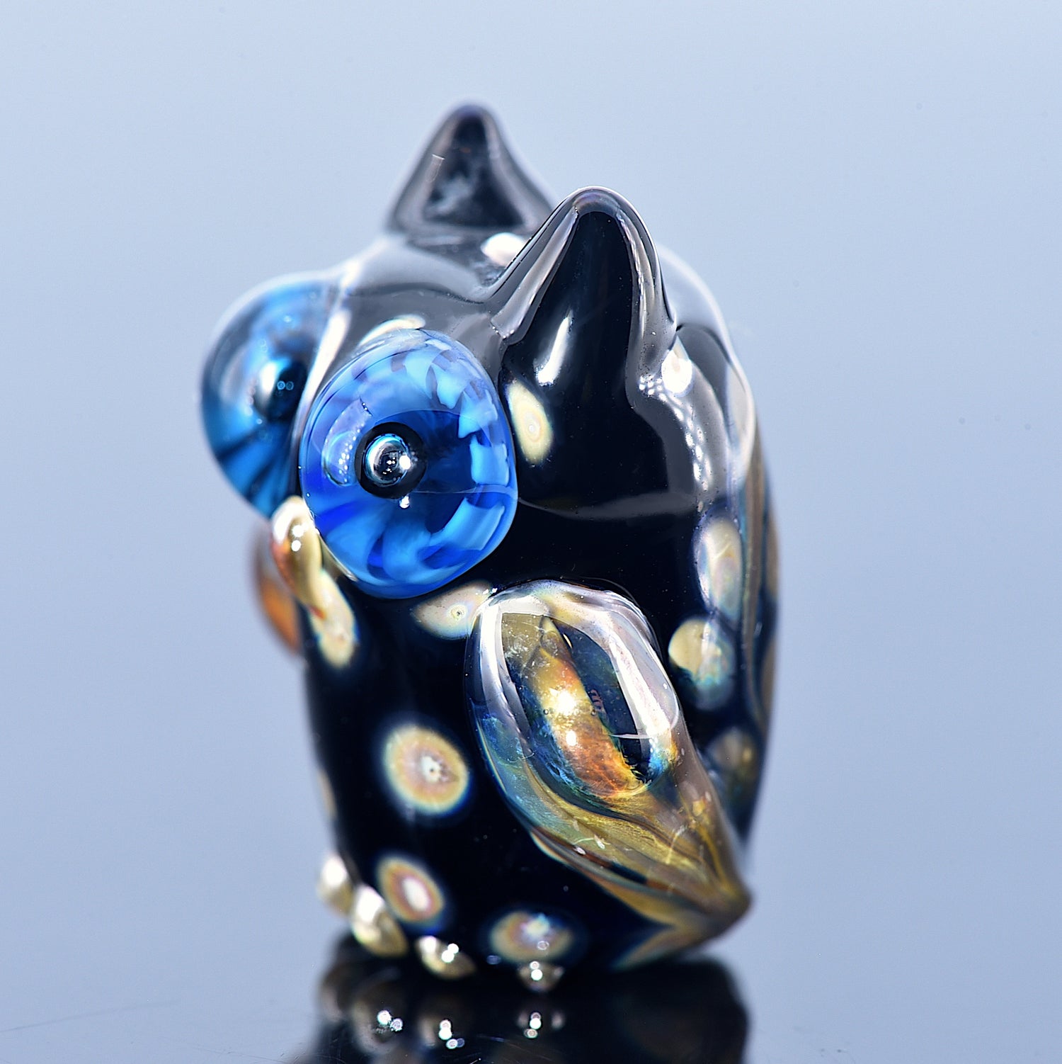 OWL-M-03 - Free Style Owl Bead with Black Base and Silver Dots, size M