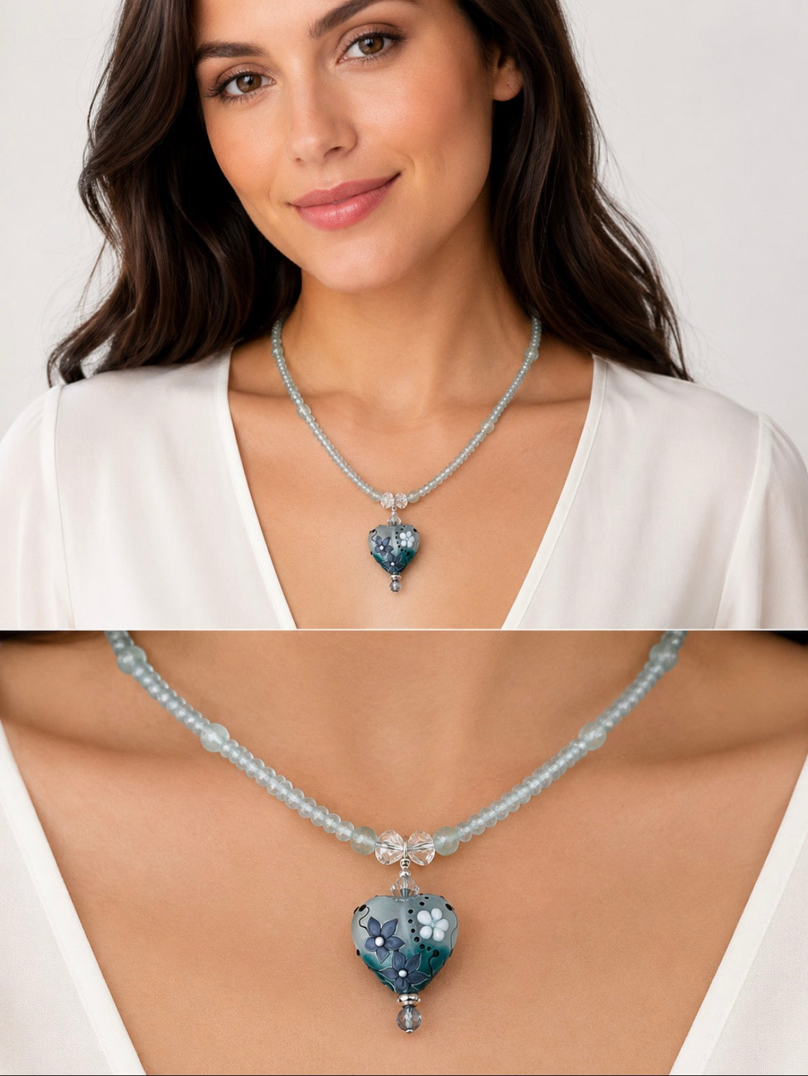 LC - Necklace 11838605 - Seafoam Florals Heart