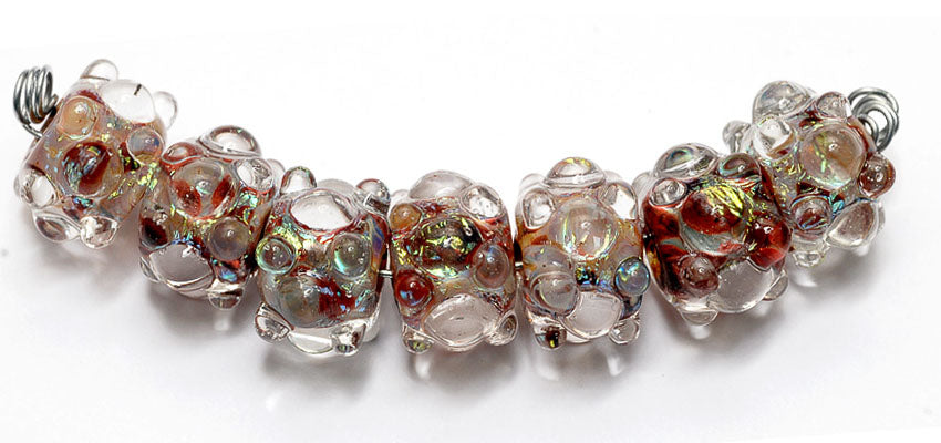AB00801 - Seven Orange w/Clear Dots Dichroic Boro Rondelles