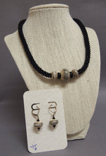 LC-Classic Black and Khaki Kumihimo Necklace and Earrings