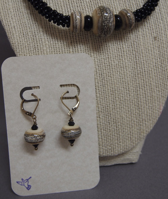 LC-Classic Black and Khaki Kumihimo Necklace and Earrings