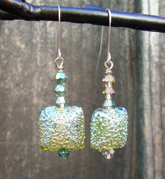 LC-Golden Green Metallic Earrings