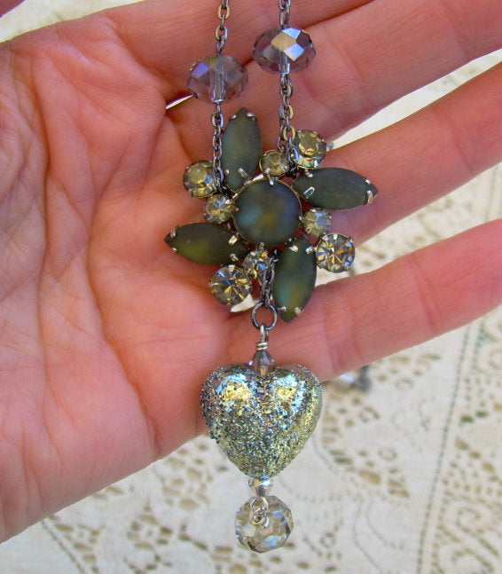 LC-Golden Green Metallic Necklace