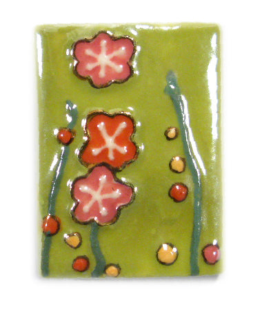 HA103040 - 30x40mm Porcelain Puffed Rectangle Lime Green/Floral