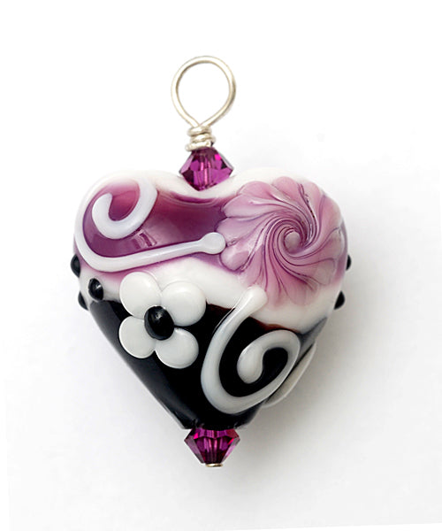 HP-11808205 - Black, White w/Pink Flower Heart Pendant