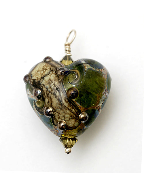 HP-11813905 - Green w/Silver Foil Heart Pendant