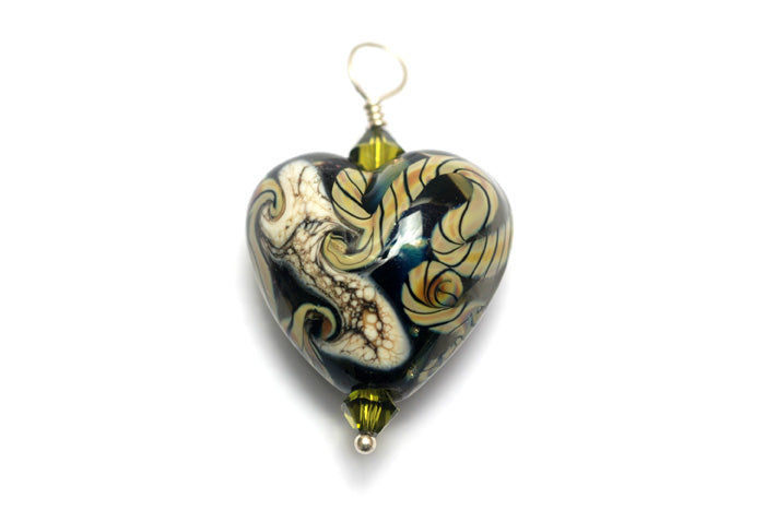HP-11814405 - Green & Beige Free Style Heart Pendant