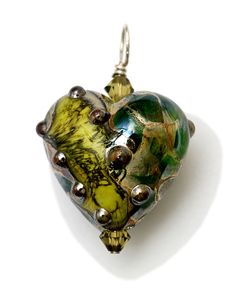 HP-11816305 -  Dark Green w/Silver Foil Heart Pendant
