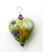 HP-11819105 - Green w/White & Purple Flora Heart Pendant