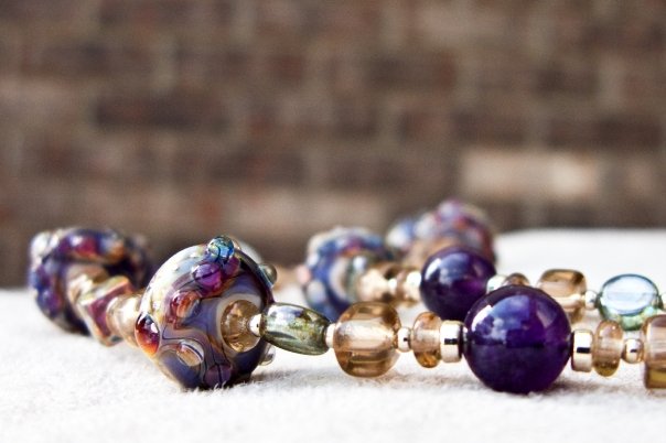 10407001 - Necklace w/Ink Blue Free Style Rondelle Beads
