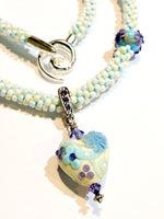 LC- Necklace with 11808305 Light Ivory w/Blue Flower Heart