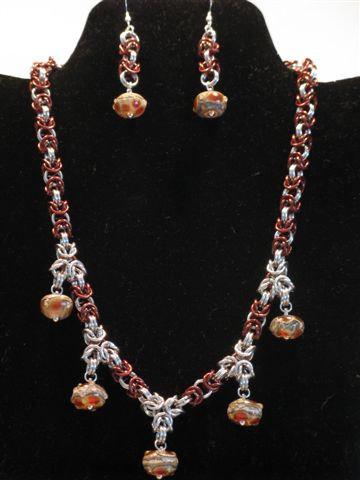 LC-10703801 - Transparent Red w/Silver Foil Necklace & Earrings