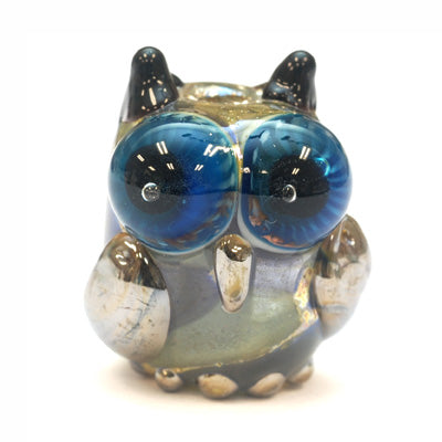 OWL-M-02- Blue dots with beige free style owl bead, size M