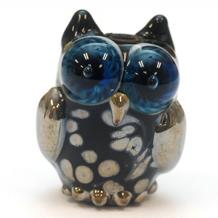 OWL-M-03- Black with silver dots free style owl bead, size M