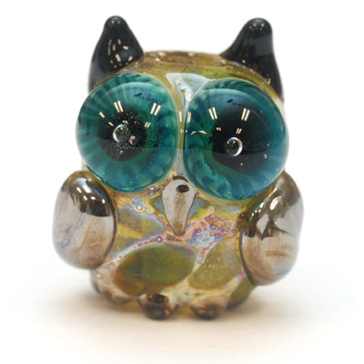 OWL-M-04- Olive green dots free style owl bead, size M
