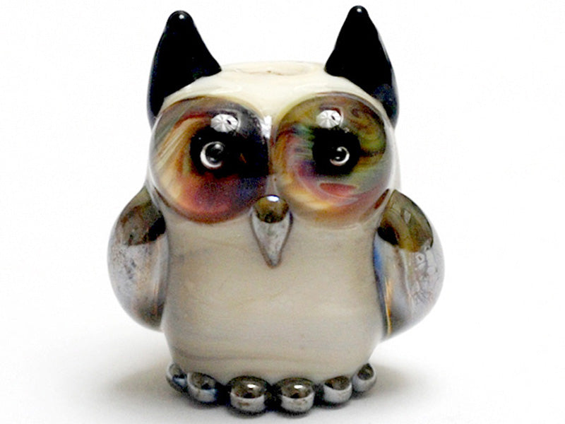 OWL-M-05 - Ivory Owl Bead with Brown Eyes, size M