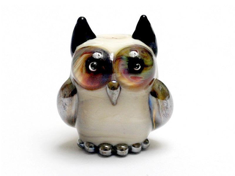 OWL-M-05 - Ivory Owl Bead with Brown Eyes, size M