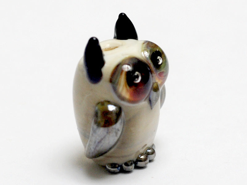 OWL-M-05 - Ivory Owl Bead with Brown Eyes, size M