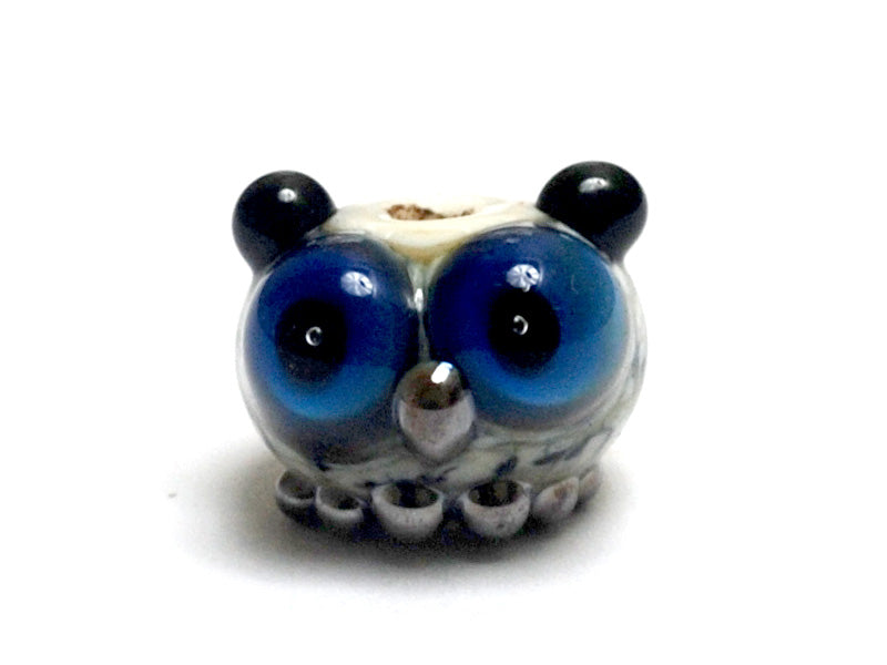OWL-S-01 - Ivory, Black and Blue Free Style Owl Rondelle Bead