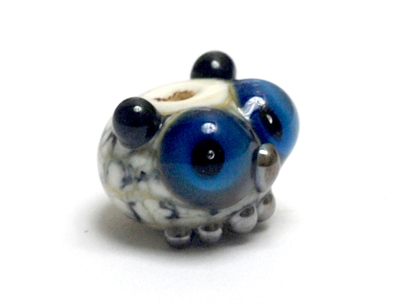 OWL-S-01 - Ivory, Black and Blue Free Style Owl Rondelle Bead