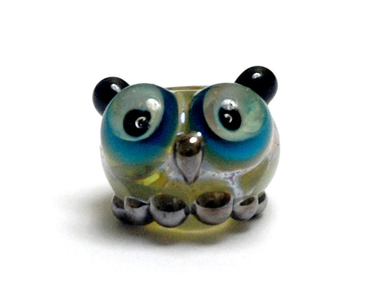 OWL-S-04 - Free Style with Olive Green Dots Owl Rondelle Bead