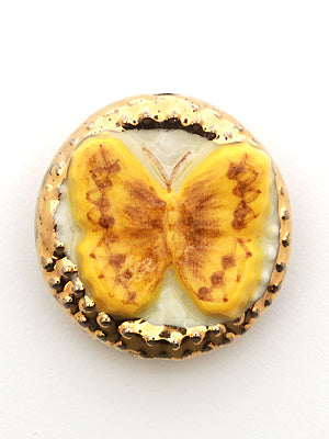 PB061800 - 18mm Porcelain Disk Yellow-gold Butterfly