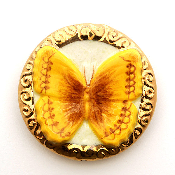 PB063600 - 36mm Porcelain Disk Yellow-gold Butterfly