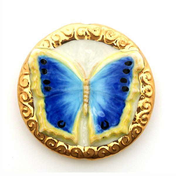 PB073600 - 36mm Porcelain Disk Blue Butterfly
