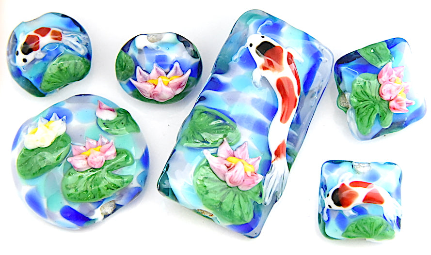 Water lily handmade glass beads