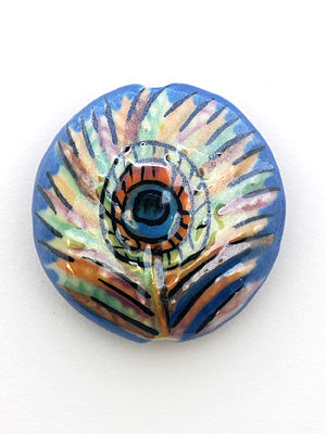 PP012400 - 24mm Porcelain Disk Blue Peacock Feather