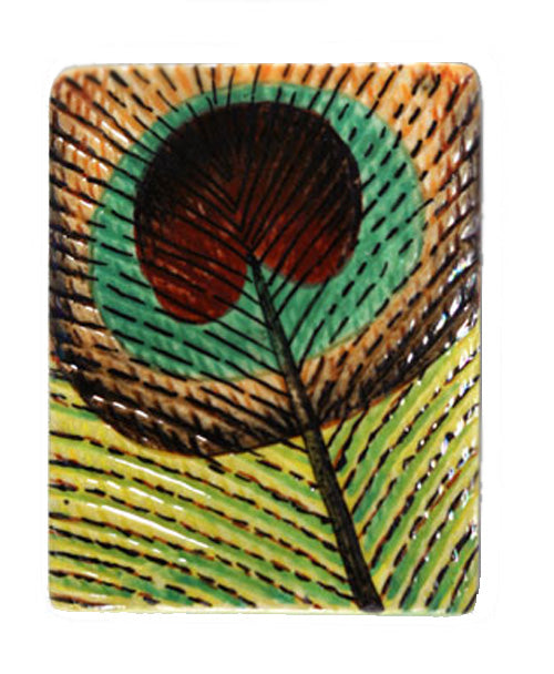 PP021824 - 18x24mm Porcelain Puffed Rectangle Peacock Feather