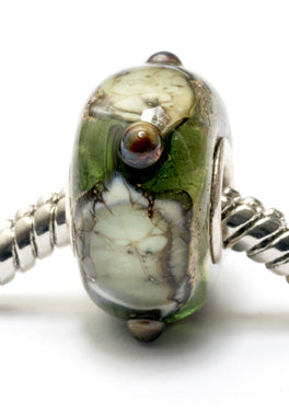 SC10002 - Large Hole Green w/Silver Foil Rondelle Bead
