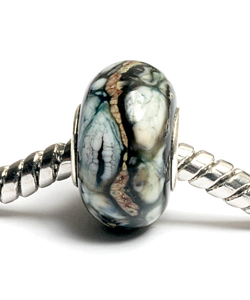 SC10009 - Large Hole Black w/Silver Ivory Rondelle Bead