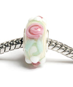 SC10012 - Large Hole Ivory w/Pink Flower Rondelle Bead