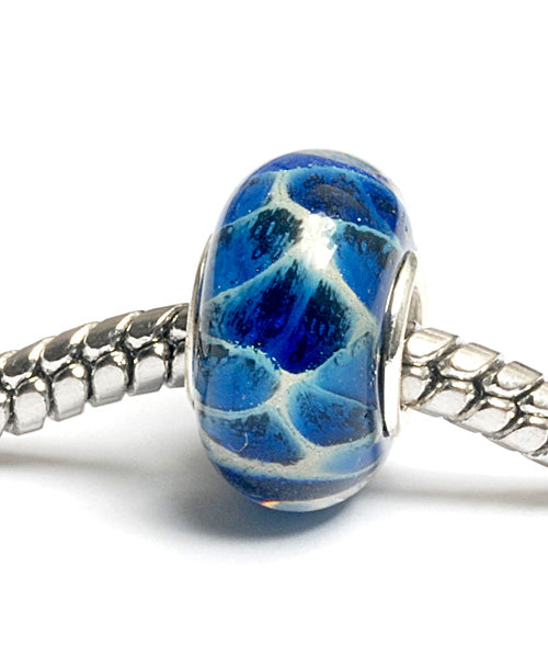 SC10014 - Large Hole Blue w/Beige Silver Rondelle Bead