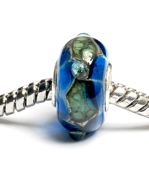SC10019 - Large Hole Deep Ocean Blue w/Silver Foil Rondelle Bead