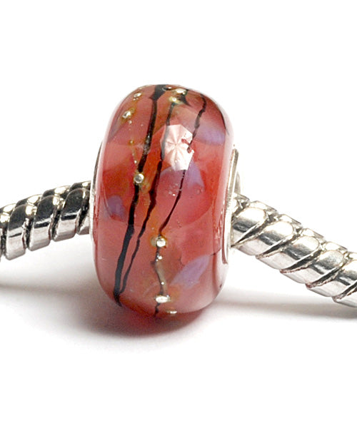 SC10021 - Large Hole Red w/Golden Stringer Rondelle Bead