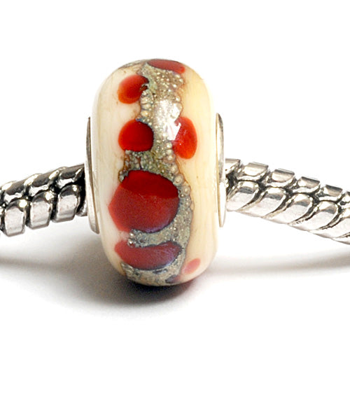 SC10027 - Large Hole Dark Ivory w/Red Dots Rondelle Bead